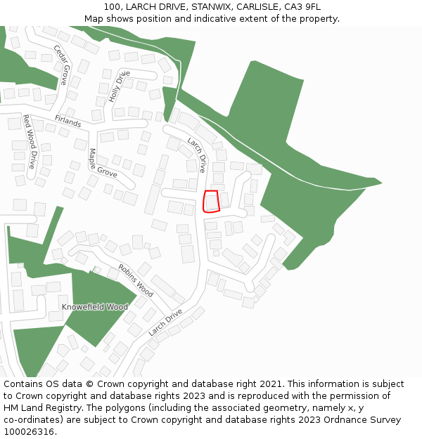 100, LARCH DRIVE, STANWIX, CARLISLE, CA3 9FL: Location map and indicative extent of plot