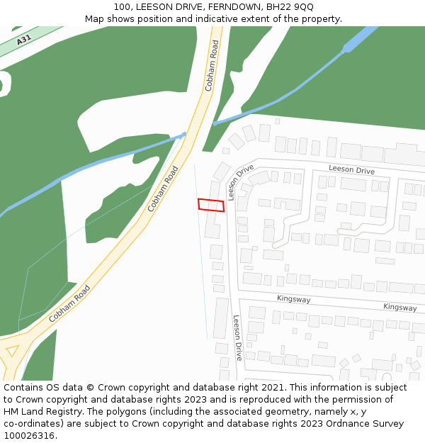 100, LEESON DRIVE, FERNDOWN, BH22 9QQ: Location map and indicative extent of plot