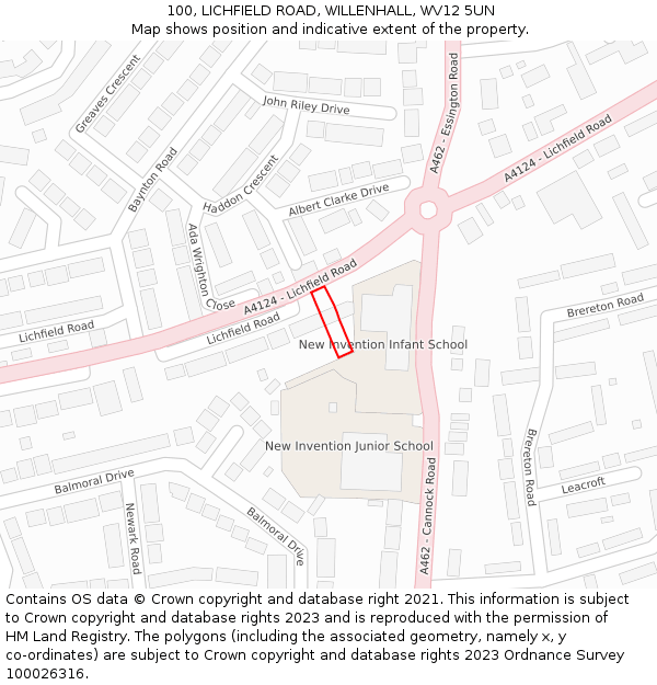 100, LICHFIELD ROAD, WILLENHALL, WV12 5UN: Location map and indicative extent of plot