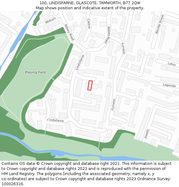 100, LINDISFARNE, GLASCOTE, TAMWORTH, B77 2QW: Location map and indicative extent of plot