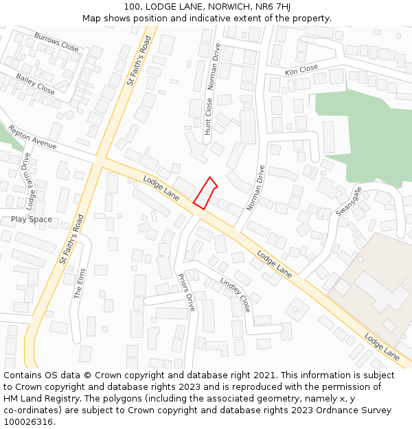 100, LODGE LANE, NORWICH, NR6 7HJ: Location map and indicative extent of plot