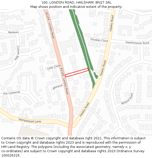 100, LONDON ROAD, HAILSHAM, BN27 3AL: Location map and indicative extent of plot