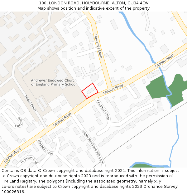 100, LONDON ROAD, HOLYBOURNE, ALTON, GU34 4EW: Location map and indicative extent of plot