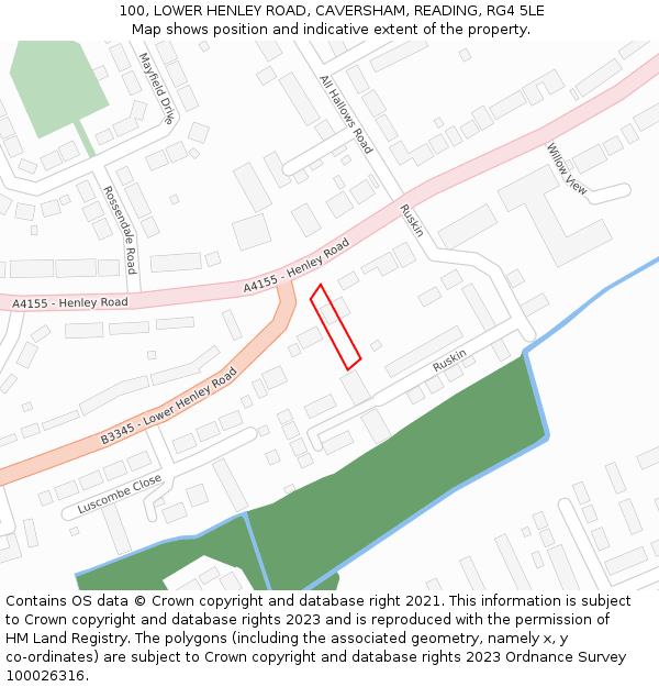 100, LOWER HENLEY ROAD, CAVERSHAM, READING, RG4 5LE: Location map and indicative extent of plot