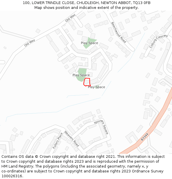100, LOWER TRINDLE CLOSE, CHUDLEIGH, NEWTON ABBOT, TQ13 0FB: Location map and indicative extent of plot