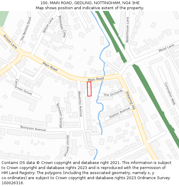 100, MAIN ROAD, GEDLING, NOTTINGHAM, NG4 3HE: Location map and indicative extent of plot