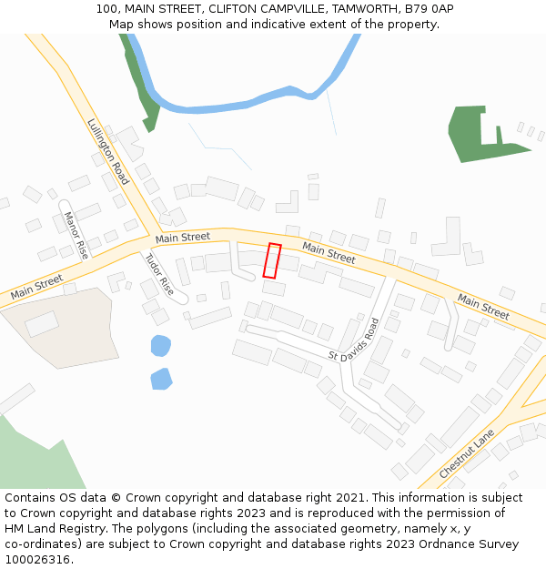 100, MAIN STREET, CLIFTON CAMPVILLE, TAMWORTH, B79 0AP: Location map and indicative extent of plot