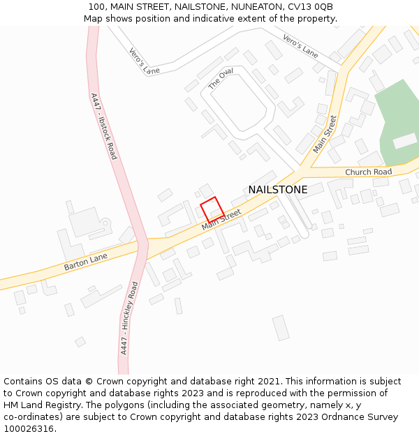 100, MAIN STREET, NAILSTONE, NUNEATON, CV13 0QB: Location map and indicative extent of plot
