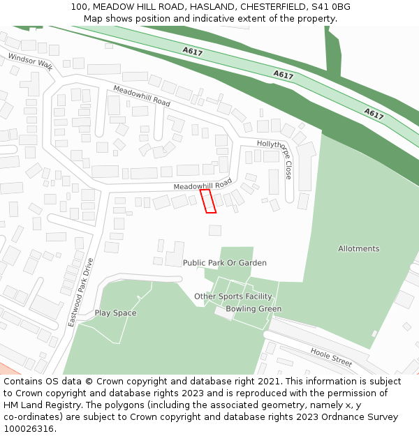 100, MEADOW HILL ROAD, HASLAND, CHESTERFIELD, S41 0BG: Location map and indicative extent of plot