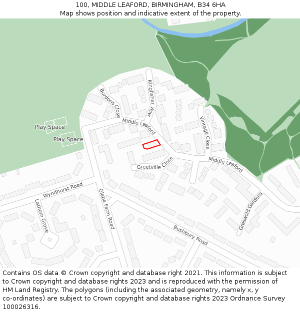 100, MIDDLE LEAFORD, BIRMINGHAM, B34 6HA: Location map and indicative extent of plot