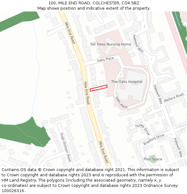 100, MILE END ROAD, COLCHESTER, CO4 5BZ: Location map and indicative extent of plot