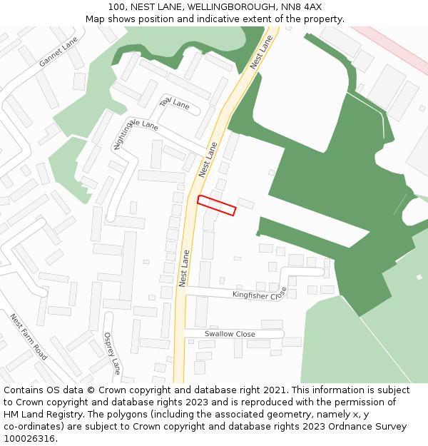 100, NEST LANE, WELLINGBOROUGH, NN8 4AX: Location map and indicative extent of plot