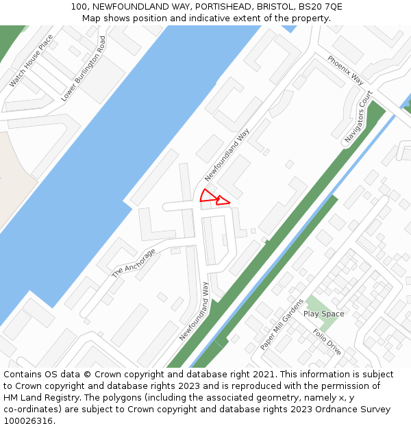 100, NEWFOUNDLAND WAY, PORTISHEAD, BRISTOL, BS20 7QE: Location map and indicative extent of plot