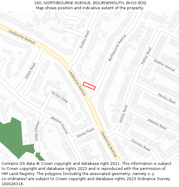 100, NORTHBOURNE AVENUE, BOURNEMOUTH, BH10 6DQ: Location map and indicative extent of plot