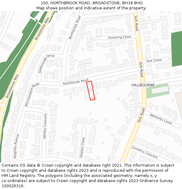 100, NORTHBROOK ROAD, BROADSTONE, BH18 8HG: Location map and indicative extent of plot