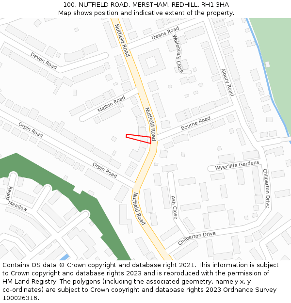 100, NUTFIELD ROAD, MERSTHAM, REDHILL, RH1 3HA: Location map and indicative extent of plot