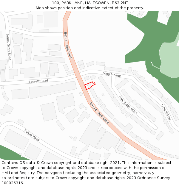 100, PARK LANE, HALESOWEN, B63 2NT: Location map and indicative extent of plot