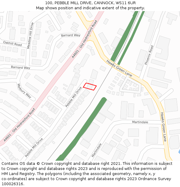 100, PEBBLE MILL DRIVE, CANNOCK, WS11 6UR: Location map and indicative extent of plot