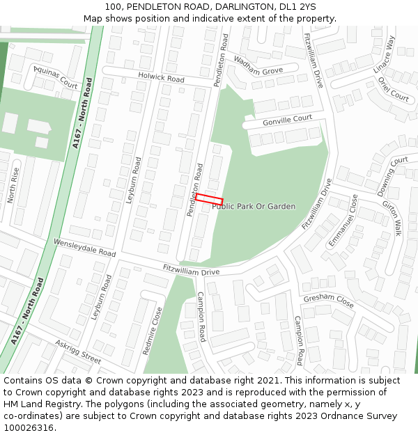 100, PENDLETON ROAD, DARLINGTON, DL1 2YS: Location map and indicative extent of plot