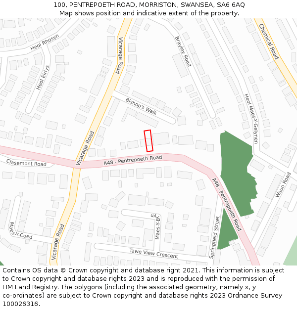 100, PENTREPOETH ROAD, MORRISTON, SWANSEA, SA6 6AQ: Location map and indicative extent of plot