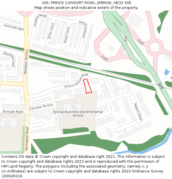 100, PRINCE CONSORT ROAD, JARROW, NE32 5XE: Location map and indicative extent of plot
