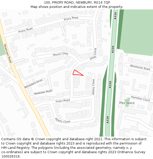 100, PRIORY ROAD, NEWBURY, RG14 7QP: Location map and indicative extent of plot