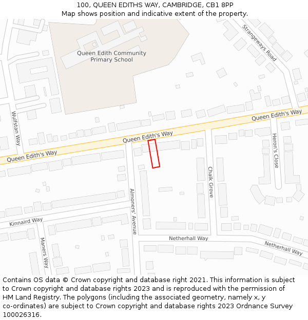 100, QUEEN EDITHS WAY, CAMBRIDGE, CB1 8PP: Location map and indicative extent of plot