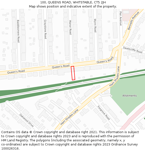 100, QUEENS ROAD, WHITSTABLE, CT5 2JH: Location map and indicative extent of plot