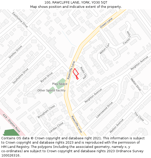 100, RAWCLIFFE LANE, YORK, YO30 5QT: Location map and indicative extent of plot