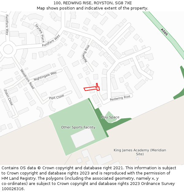 100, REDWING RISE, ROYSTON, SG8 7XE: Location map and indicative extent of plot