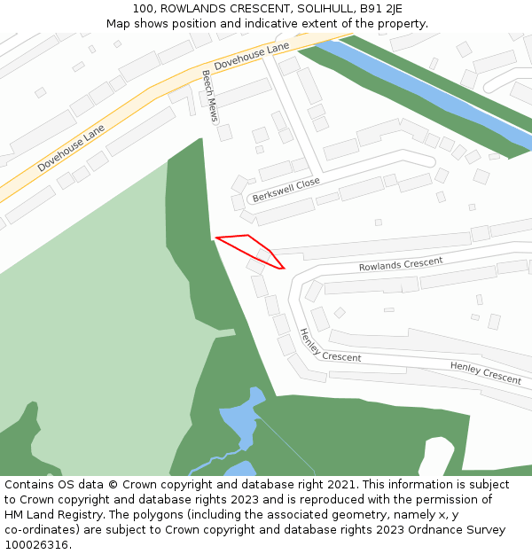 100, ROWLANDS CRESCENT, SOLIHULL, B91 2JE: Location map and indicative extent of plot