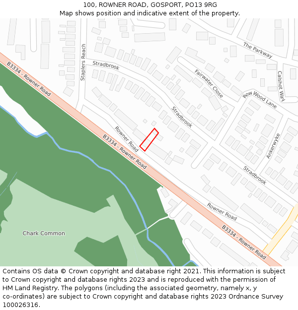 100, ROWNER ROAD, GOSPORT, PO13 9RG: Location map and indicative extent of plot