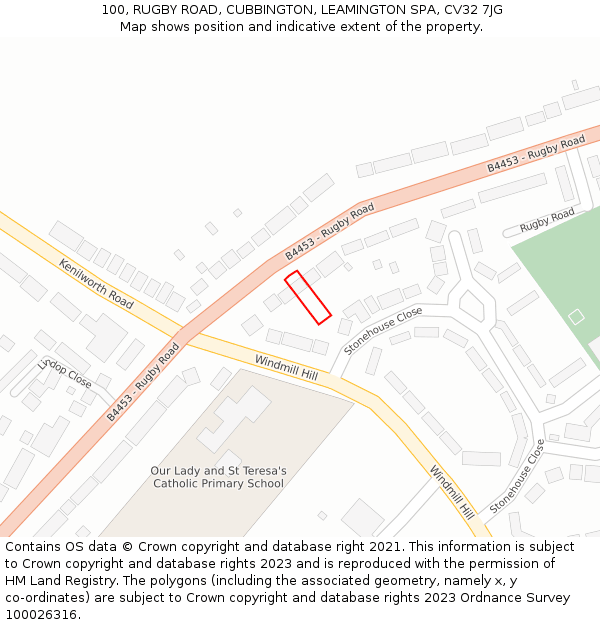 100, RUGBY ROAD, CUBBINGTON, LEAMINGTON SPA, CV32 7JG: Location map and indicative extent of plot