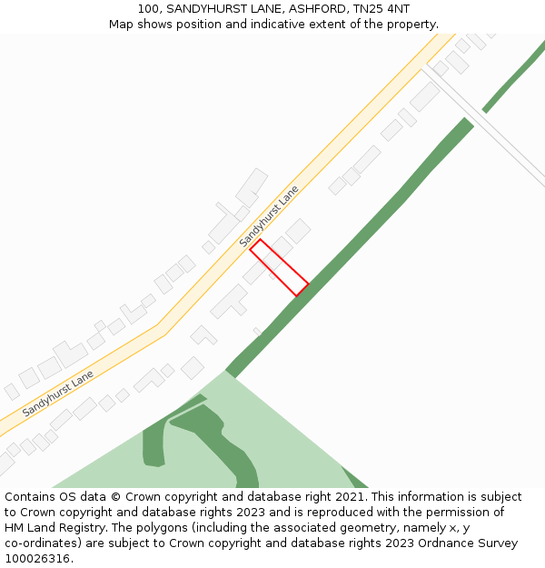 100, SANDYHURST LANE, ASHFORD, TN25 4NT: Location map and indicative extent of plot