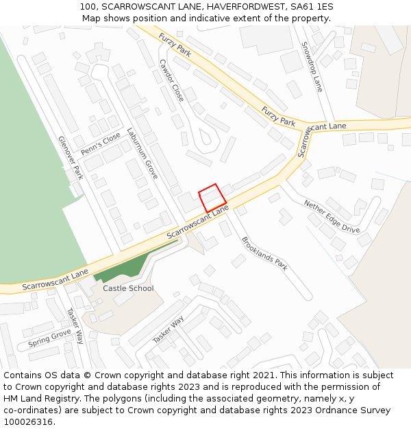 100, SCARROWSCANT LANE, HAVERFORDWEST, SA61 1ES: Location map and indicative extent of plot