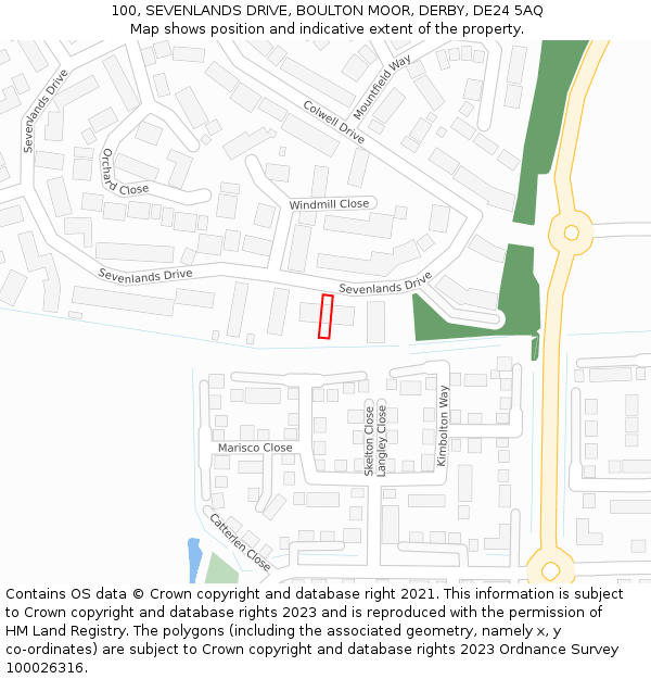 100, SEVENLANDS DRIVE, BOULTON MOOR, DERBY, DE24 5AQ: Location map and indicative extent of plot