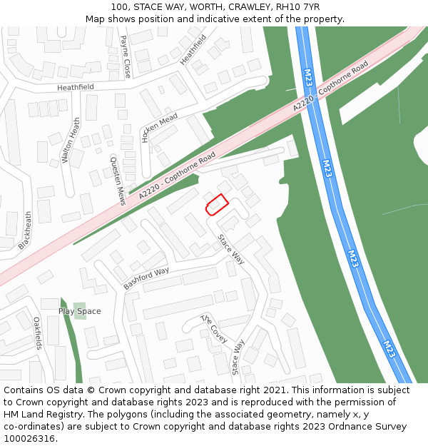 100, STACE WAY, WORTH, CRAWLEY, RH10 7YR: Location map and indicative extent of plot