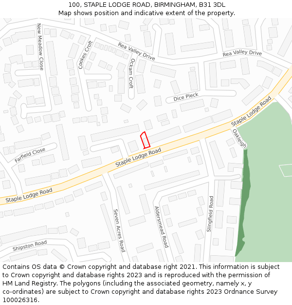 100, STAPLE LODGE ROAD, BIRMINGHAM, B31 3DL: Location map and indicative extent of plot