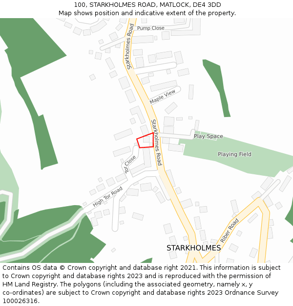 100, STARKHOLMES ROAD, MATLOCK, DE4 3DD: Location map and indicative extent of plot