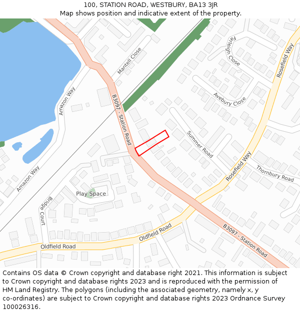 100, STATION ROAD, WESTBURY, BA13 3JR: Location map and indicative extent of plot