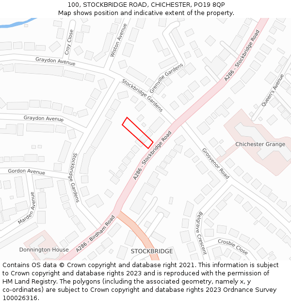 100, STOCKBRIDGE ROAD, CHICHESTER, PO19 8QP: Location map and indicative extent of plot