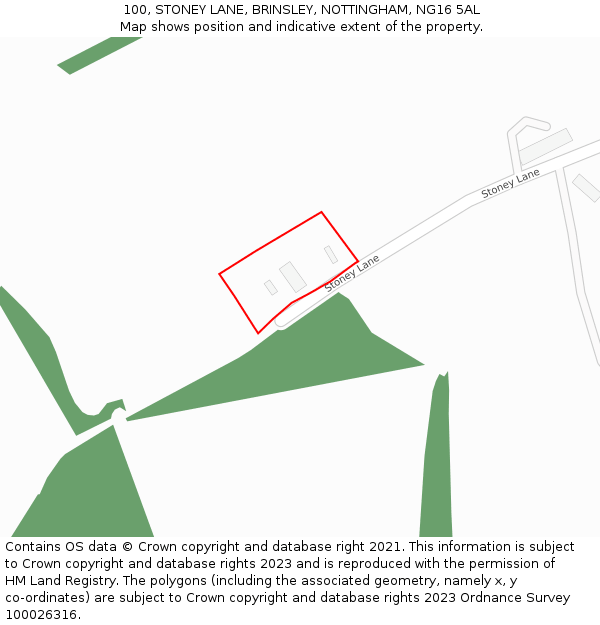 100, STONEY LANE, BRINSLEY, NOTTINGHAM, NG16 5AL: Location map and indicative extent of plot