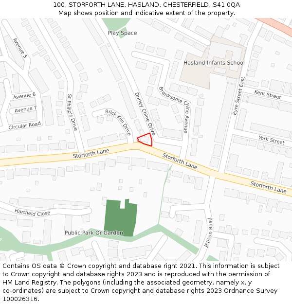 100, STORFORTH LANE, HASLAND, CHESTERFIELD, S41 0QA: Location map and indicative extent of plot