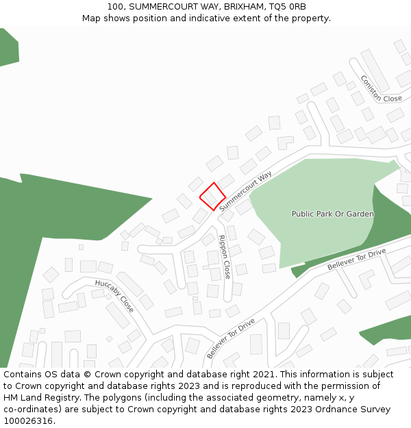 100, SUMMERCOURT WAY, BRIXHAM, TQ5 0RB: Location map and indicative extent of plot