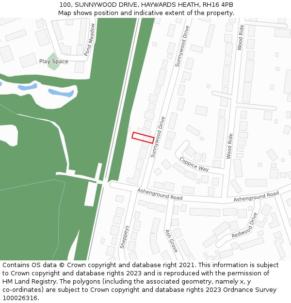 100, SUNNYWOOD DRIVE, HAYWARDS HEATH, RH16 4PB: Location map and indicative extent of plot