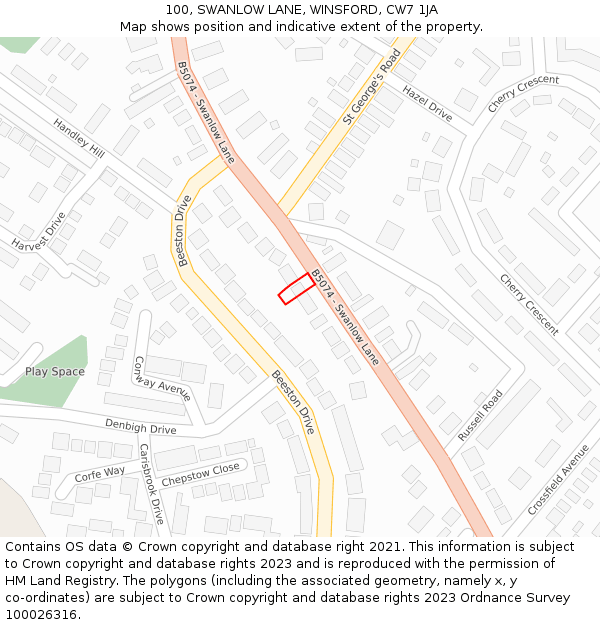 100, SWANLOW LANE, WINSFORD, CW7 1JA: Location map and indicative extent of plot