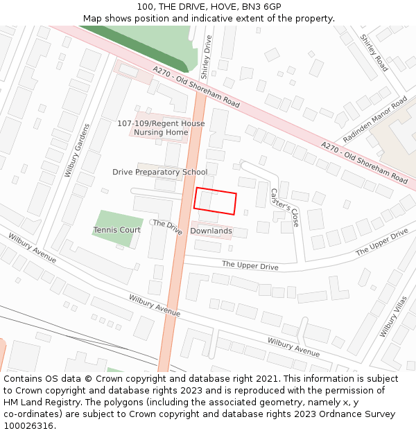 100, THE DRIVE, HOVE, BN3 6GP: Location map and indicative extent of plot