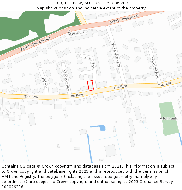 100, THE ROW, SUTTON, ELY, CB6 2PB: Location map and indicative extent of plot