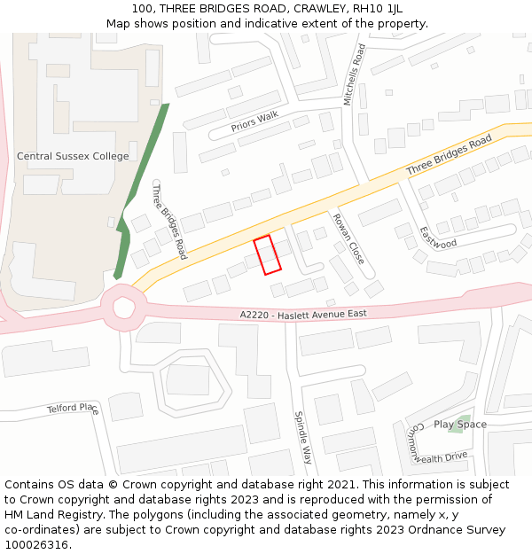 100, THREE BRIDGES ROAD, CRAWLEY, RH10 1JL: Location map and indicative extent of plot