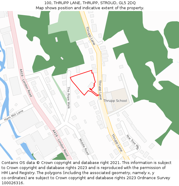 100, THRUPP LANE, THRUPP, STROUD, GL5 2DQ: Location map and indicative extent of plot